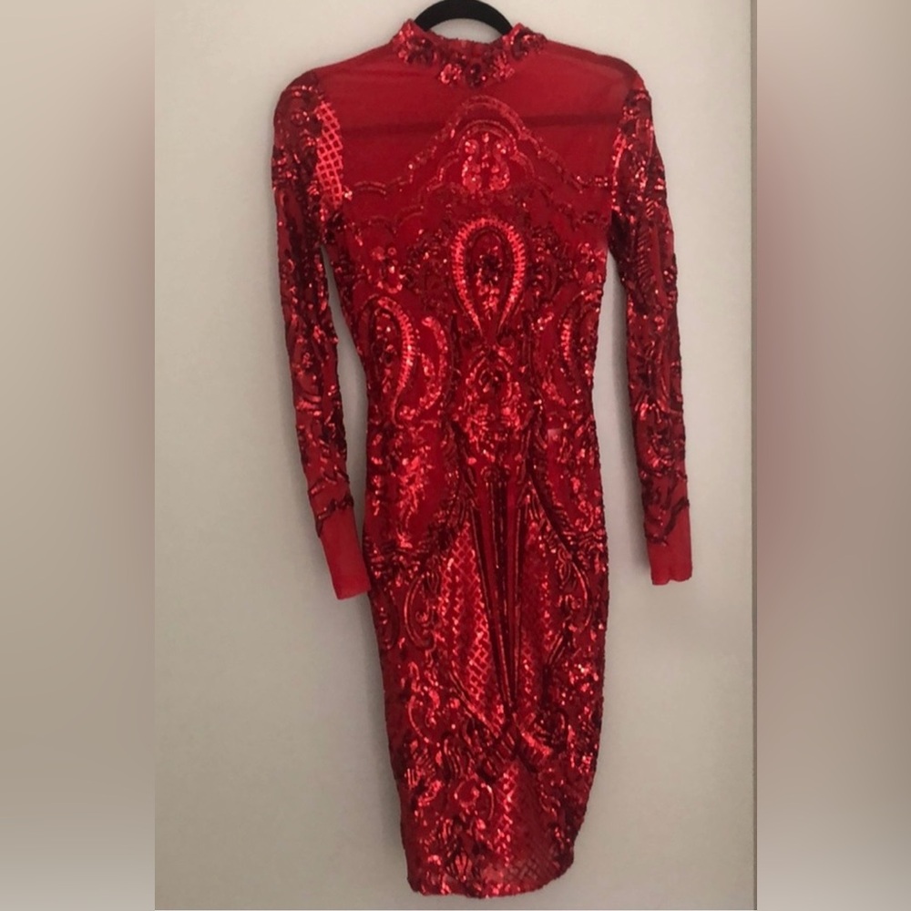 Banjul Red Sequin Long-Sleeve Bodycon Dress